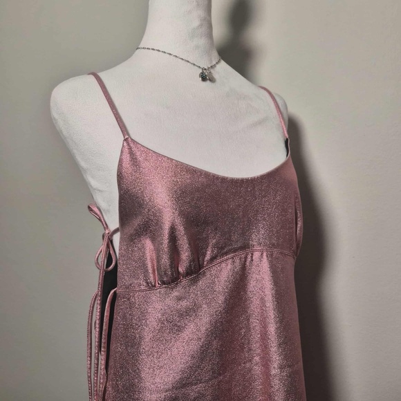 Anna Sui Bubble Gum Pink Whimsigoth Fairy Metallic Faux Leather Mini Dress US 12 - Picture 4 of 14